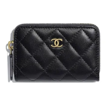 CHANEL Lambskin Coin Purse Card Holder, Wallet Regular Women's Black