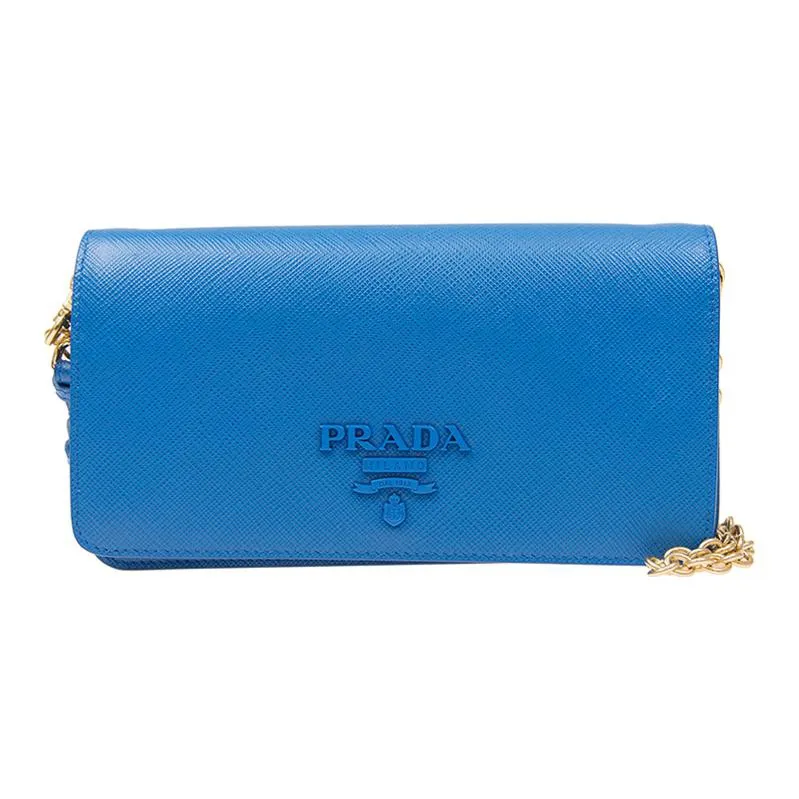 PRADA Cow Leather Handbag Crossbody Bag Shoulder Bag Women's Light Blue-0