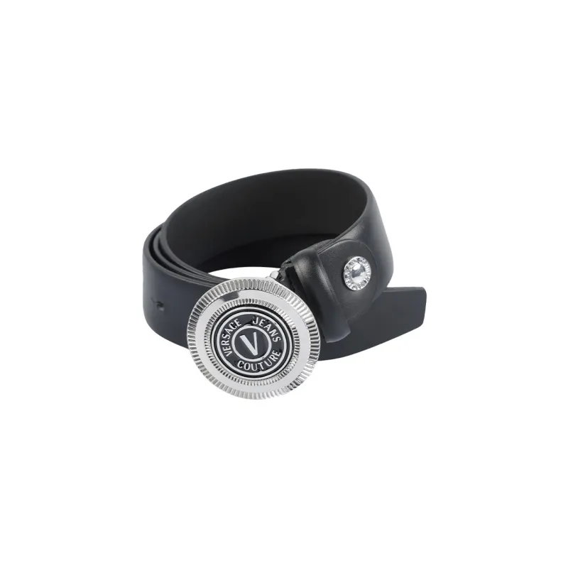 VERSACE Silver Logo Letter Smooth Buckle Leather Belts Men's Black 3.5cm-2