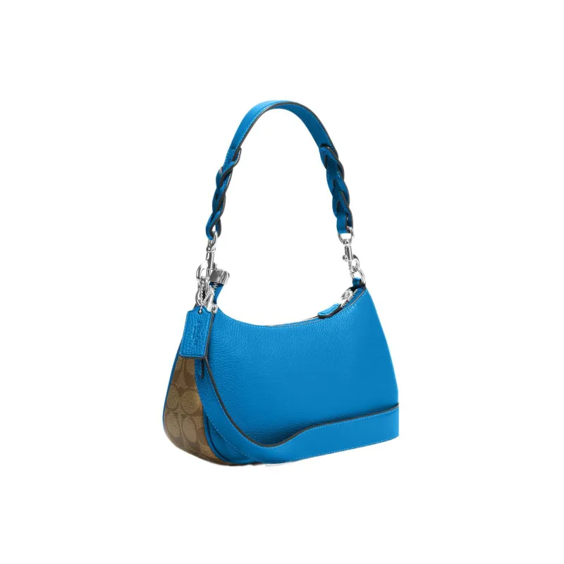 COACH Teri Coated Canvas With Pebbled Leather Portable Crossbody Bag, Shoulder Bag Women's Blue-1