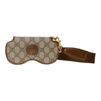 GUCCI Canvas With Leather Eyeglass Pouch Women's Brown