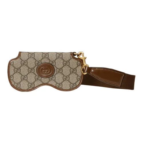 GUCCI Canvas With Leather Eyeglass Pouch Women's Brown