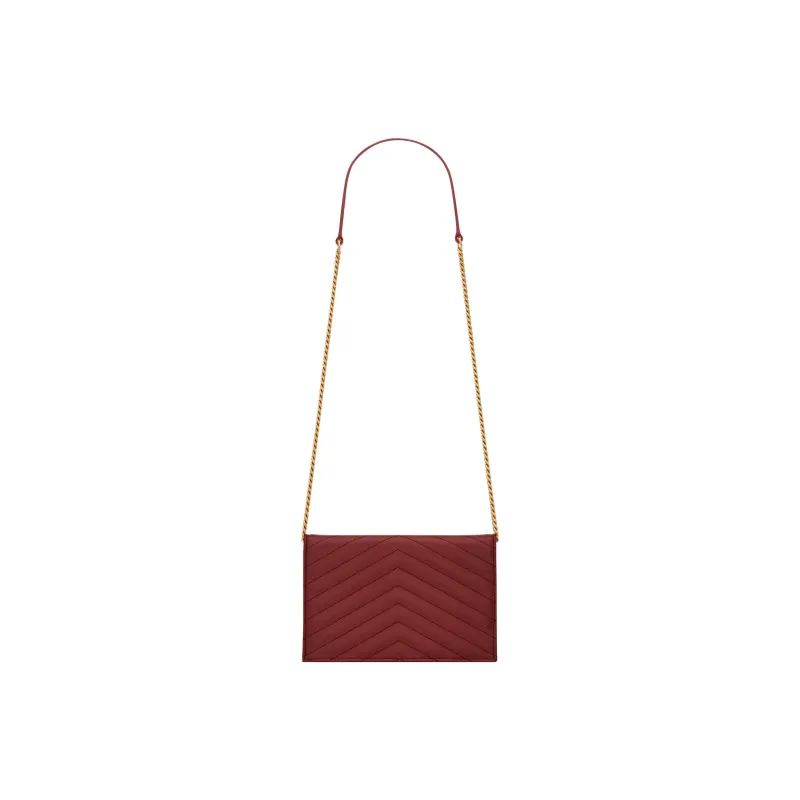 SAINT LAURENT ENVELOPE Grained Calfskin Envelope Bag Wallets Shoulder Bag Crossbody Bag Regular Women's Opium Red-3