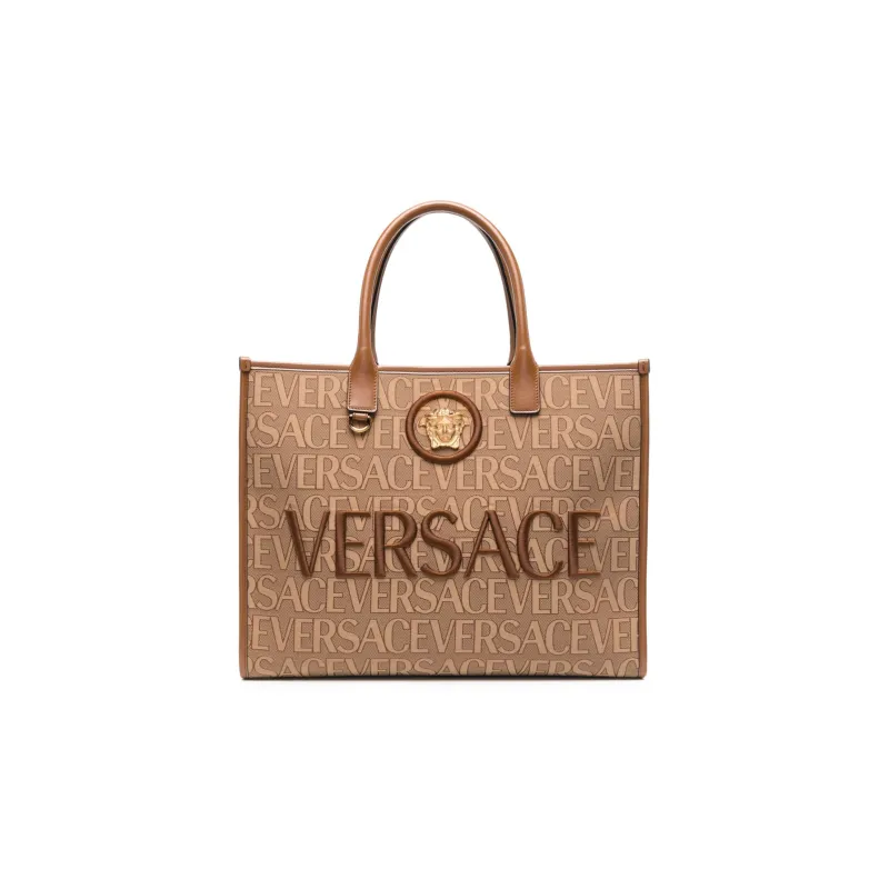 VERSACE JEANS COUTURE Cow Leather Tote Bag Shopping Bag Handbag Large Size Women's Brown-0