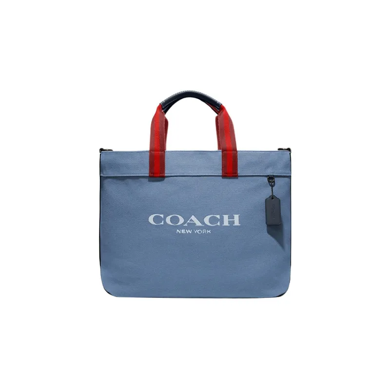 COACH Canvas With Leather Canvas Bag, Tote Bag, Shopping Bag, Handbag Tubas Women's Blue-0