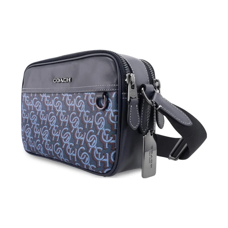 COACH Graham Coated Canvas Delicate Calf Leather Shoulder Bag Crossbody Bag Medium Size Men's Blue & Black-1