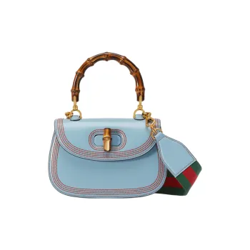 GUCCI Bamboo 1947 Leather Shoulder Bag Crossbody Bag Handbag Regular Women's Blue