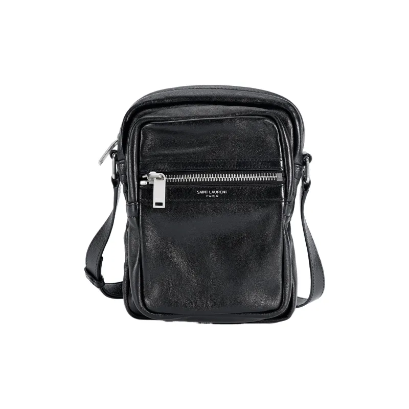 SAINT LAURENT Leather Crossbody Bag Shoulder Bag Men's Black-0