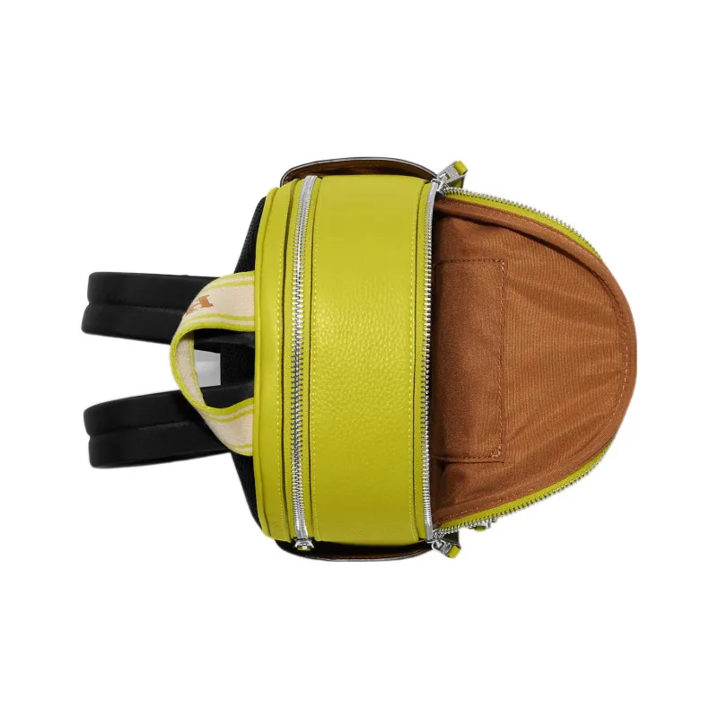 COACH Court Canvas With Leather Backpack Mini Women's Lemon And Brown-2