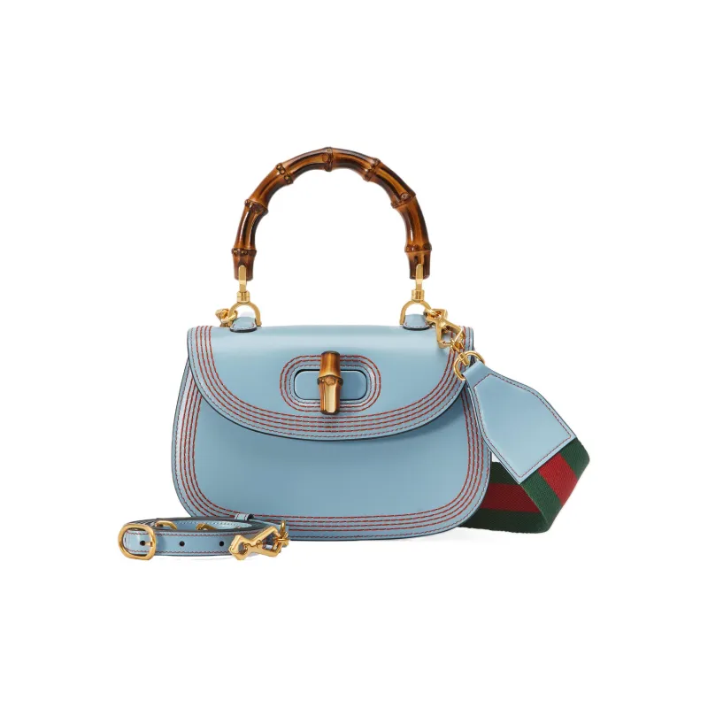 GUCCI Bamboo 1947 Leather Shoulder Bag Crossbody Bag Handbag Regular Women's Blue-1