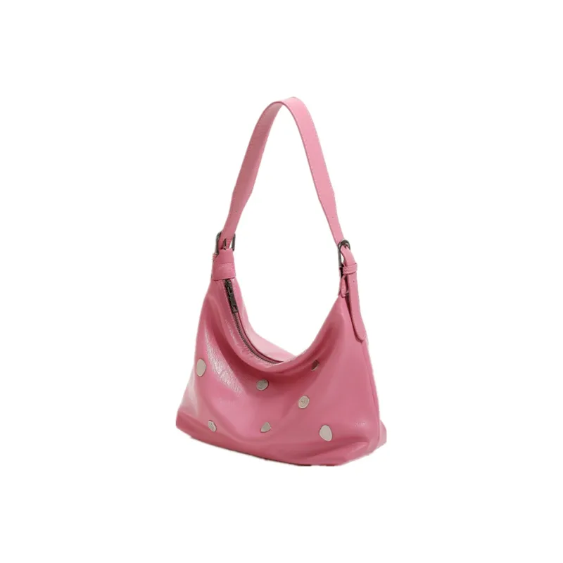NOMK PU Messenger Bag Shoulder Bag Square Bag Biker Bag Women's Bag Crossbody Bag Shoulder Bag Medium Size Women's Pink-2