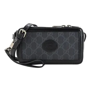 GUCCI Canvas Leather Crossbody Bag Mini Women's Black