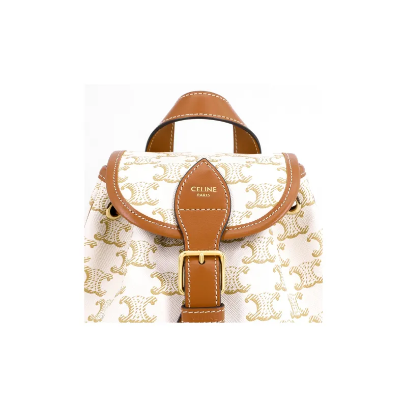CELINE Canvas And Cow Leather Backpack Women's White-4