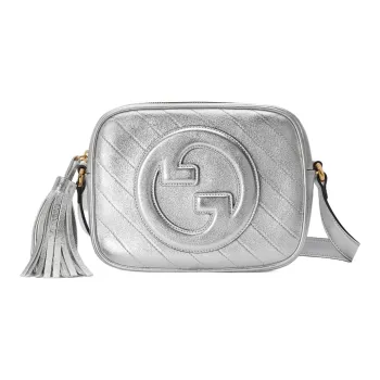 GUCCI Blondie Leather Crossbody Bag Shoulder Bag Women's Silver