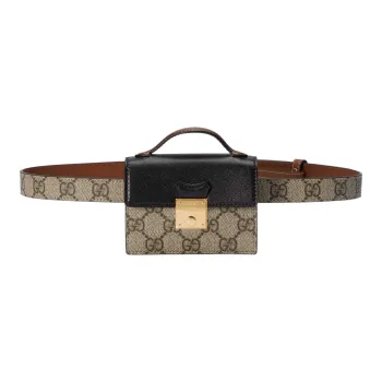 GUCCI Padlock Canvas With Leather Fanny Pack Regular Women's Brown/Black