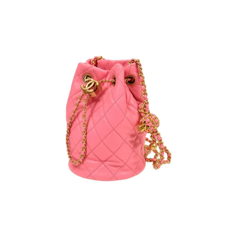 CHANEL Cow Leather Bucket Bag, Shoulder Bag, Crossbody Bag Women's Pink-1