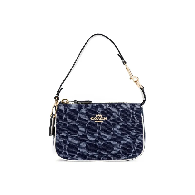 COACH Nolita Jacquard Fabric With Leather Mahjong Bag Shoulder Bag Clutch Wrist Bag Handbag Mini Women's Denim Blue-1