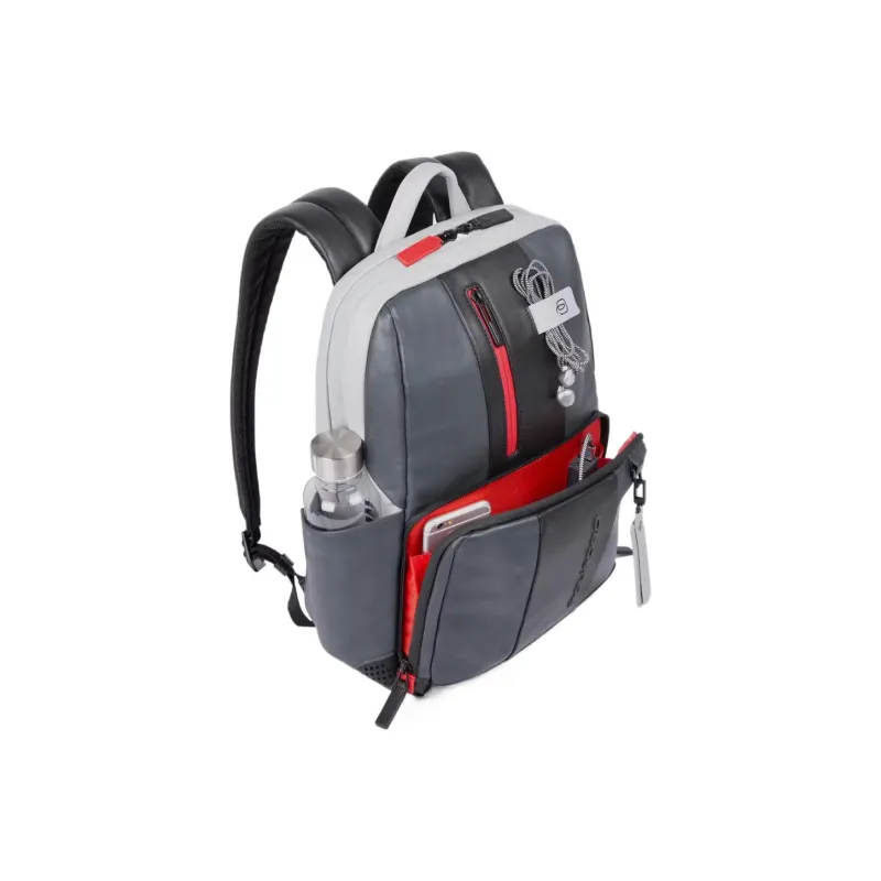 PIQUADRO Leather Backpack Regular Men's Gray/Black-1