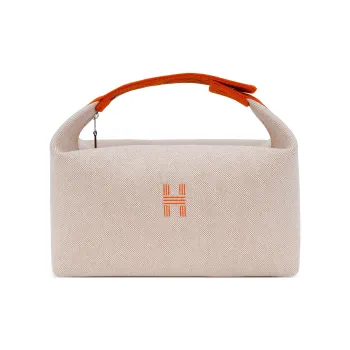 HERMES Bride a Brac Cotton Storage Bag, Toiletry Bag Large Size Unisex Beige