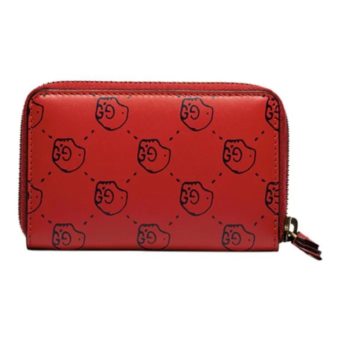 GUCCI Leather Wallets Card Holders Men's Red-2
