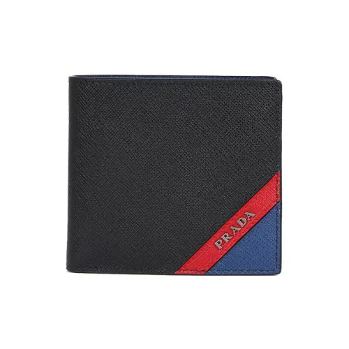 PRADA Cow Leather Card Holder Wallet Regular Men's Black/Blue