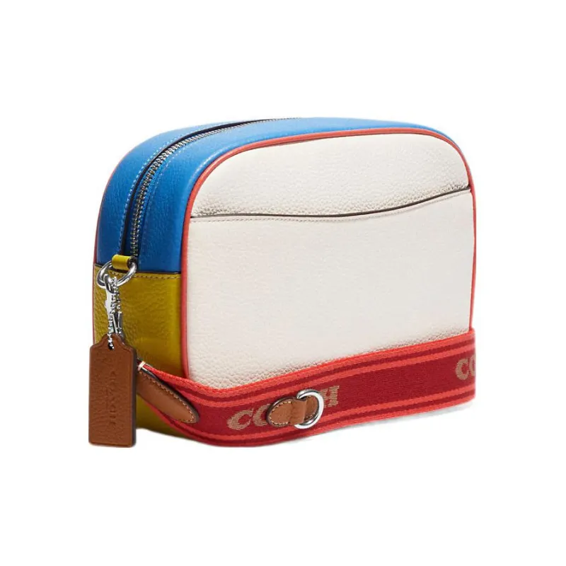 COACH Jamie Leather Camera Bag, Shoulder Bag, Crossbody Bag Women's White & Blue-1