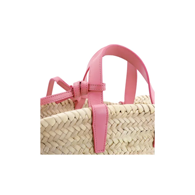 CELINE Triomphe Raffia And Bonded Leather Trim Tote Bag Straw Bag Shoulder Bag Crossbody Bag Handbag Women's Pink-5