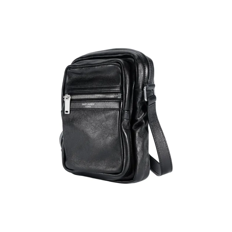 SAINT LAURENT Leather Crossbody Bag Shoulder Bag Men's Black-1