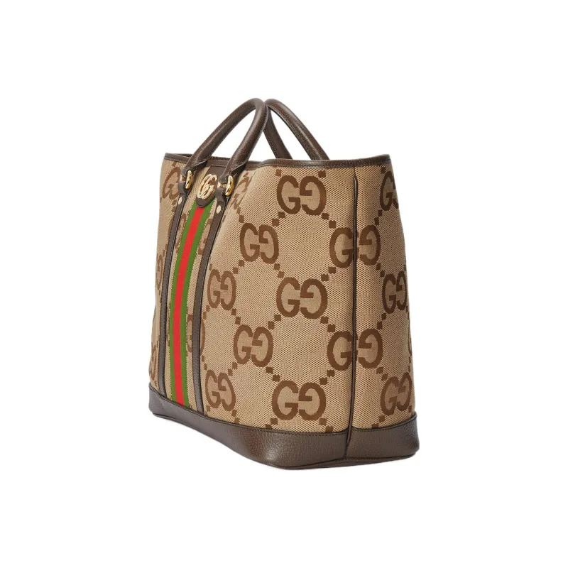 GUCCI Canvas With Leather Tote Bag Shopping Bag Handbag Medium Size Women's Camel/Ebony-2
