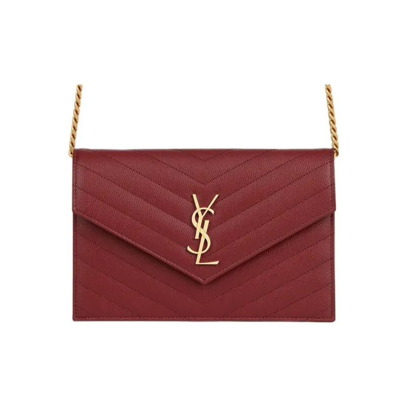 SAINT LAURENT ENVELOPE Grained Calfskin Envelope Bag Wallets Shoulder Bag Crossbody Bag Regular Women's Opium Red-0