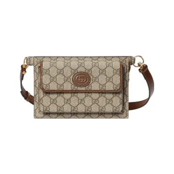 GUCCI Canvas With Leather Fanny Pack Regular Men's Beige/Ebony