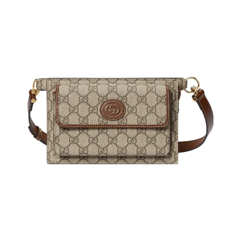GUCCI Canvas With Leather Fanny Pack Regular Men's Beige/Ebony-0