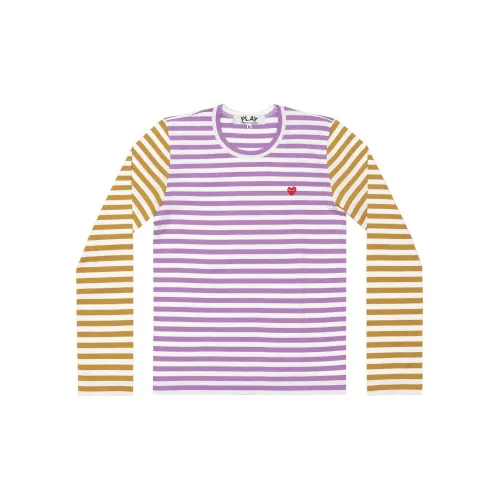 CDG Play T-Shirts Men Purple/Yellow/White Stripes