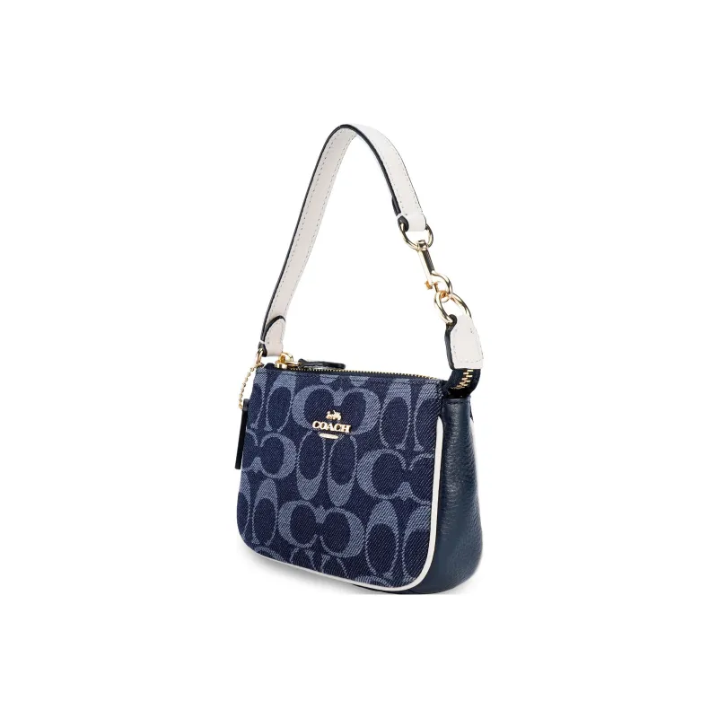 COACH Nolita Jacquard Fabric With Leather Mahjong Bag Shoulder Bag Clutch Wrist Bag Handbag Mini Women's Denim Blue-2