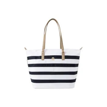 Tommy Hilfiger Polyamide Tote Bag Shopping Bag Shoulder Bags Large Size Unisex Blue White Stripes