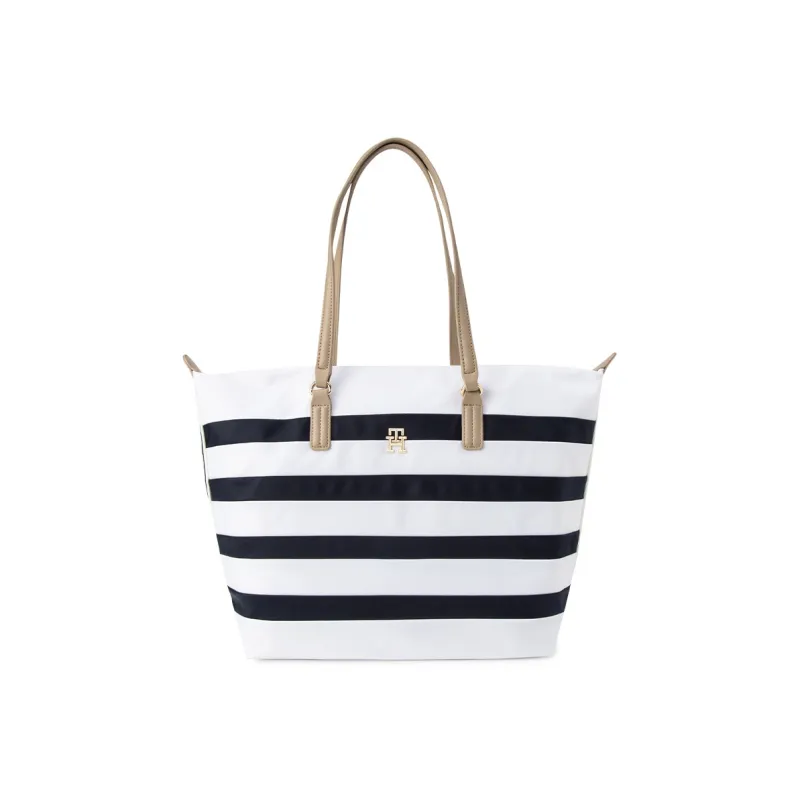 Tommy Hilfiger Polyamide Tote Bag Shopping Bag Shoulder Bags Large Size Unisex Blue White Stripes-0