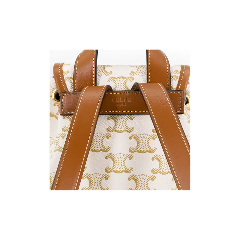 CELINE Canvas And Cow Leather Backpack Women's White-5