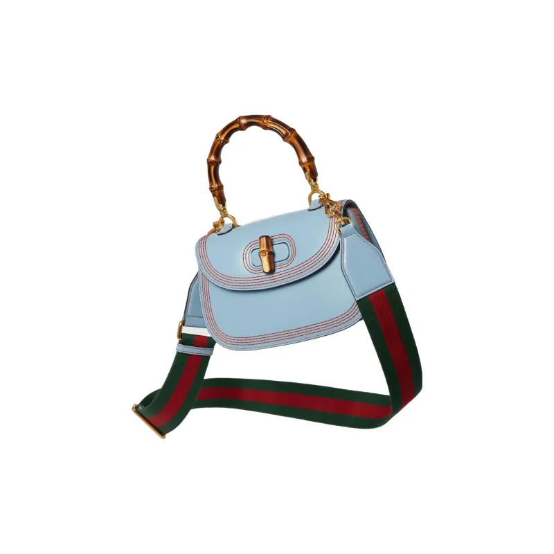 GUCCI Bamboo 1947 Leather Shoulder Bag Crossbody Bag Handbag Regular Women's Blue-2
