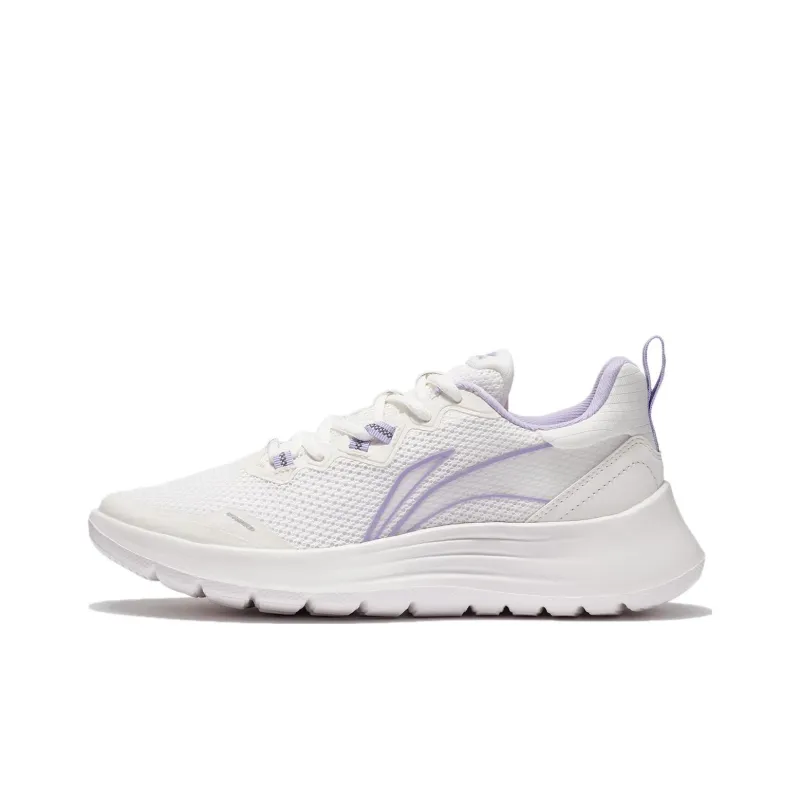 LiNing Anti Slip And Wear Resistant Breathable Low Top Running Shoes Women's White Purple-0