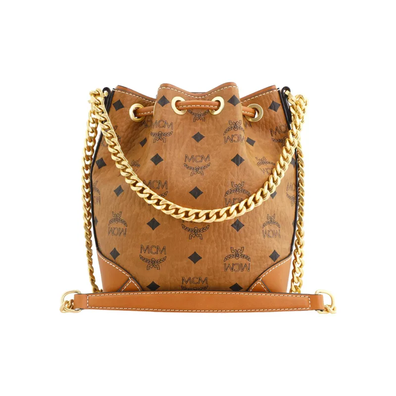 MCM Soft Berlin Drawstring Bag Mini Visetos Cognac-2