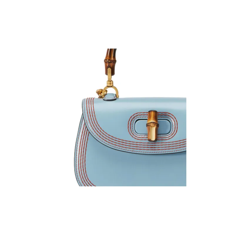 GUCCI Bamboo 1947 Leather Shoulder Bag Crossbody Bag Handbag Regular Women's Blue-9