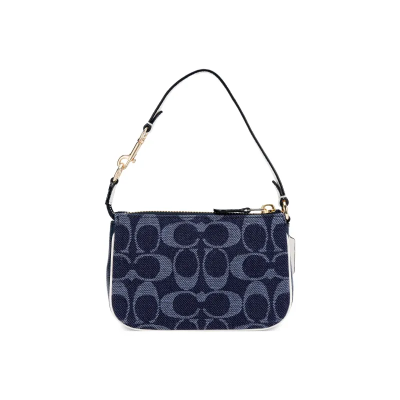 COACH Nolita Jacquard Fabric With Leather Mahjong Bag Shoulder Bag Clutch Wrist Bag Handbag Mini Women's Denim Blue-3