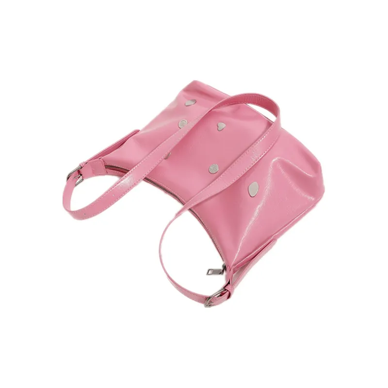 NOMK PU Messenger Bag Shoulder Bag Square Bag Biker Bag Women's Bag Crossbody Bag Shoulder Bag Medium Size Women's Pink-4