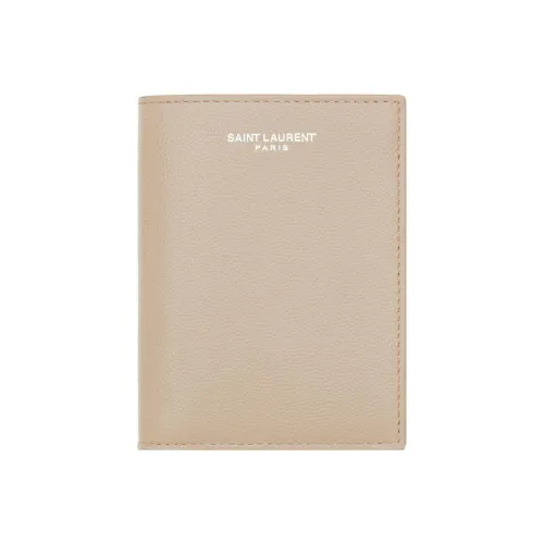 SAINT LAURENT PARIS Cow Leather Card Holder Wallet Regular Men's Beige