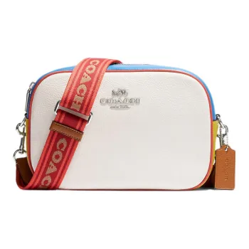 COACH Jamie Leather Camera Bag, Shoulder Bag, Crossbody Bag Women's White & Blue