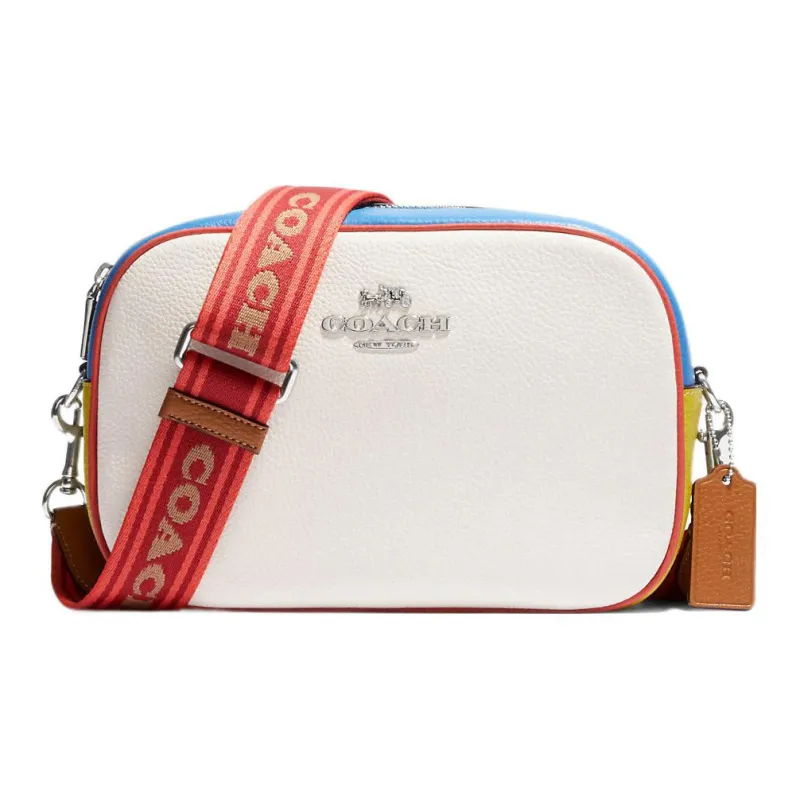 COACH Jamie Leather Camera Bag, Shoulder Bag, Crossbody Bag Women's White & Blue-0