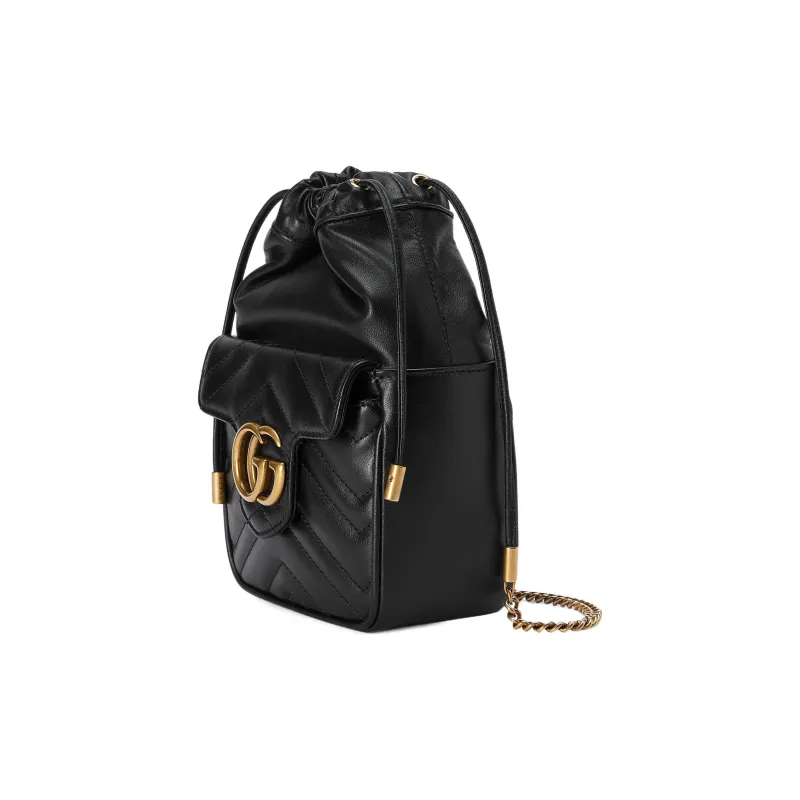 GUCCI Marmont Leather Bucket Bags Shoulder Bag Crossbody Bag Mini Women's Black-1