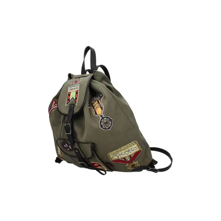 Valentino Leather With Fabric Backpack Regular Men's Army Green-1