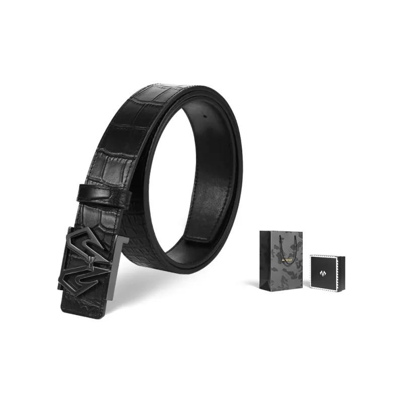 BABAMA Crocodile Pattern, Smooth Buckle Leather Belts Men's 3.5CM-1
