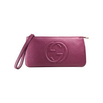 GUCCI Leather Wrist Bag Wallet Coin Purse Women's Dark Pink
